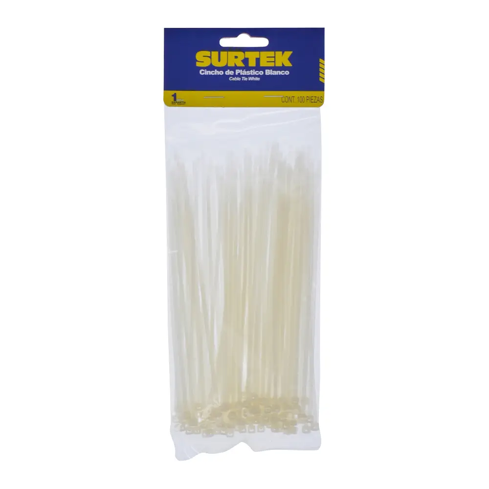 114200 Amarre plástico 2.5 X 100 mm tensión 8 kg 100 piezas, color blanco