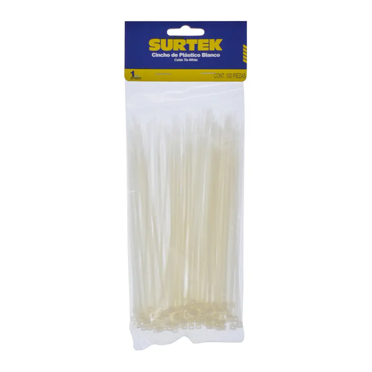114200 Amarre plástico 2.5 X 100 mm tensión 8 kg 100 piezas, color blanco