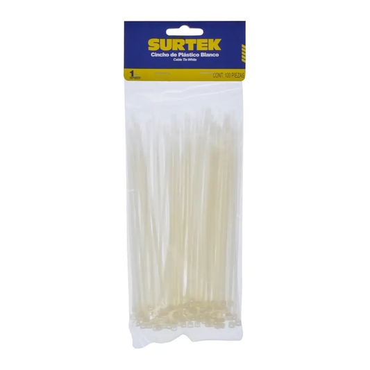 114202 Amarre plástico 2.5 X 165 mm tensión 8 kg 100 piezas, color blanco