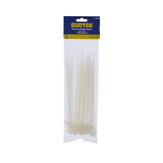 114206 Amarre plástico 4.8 X 160 mm tensión 27 kg 50 piezas, color blanco