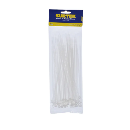 114210 Amarre plástico 4.6 X 203 mm tensión 22 kg 50 piezas, color blanco