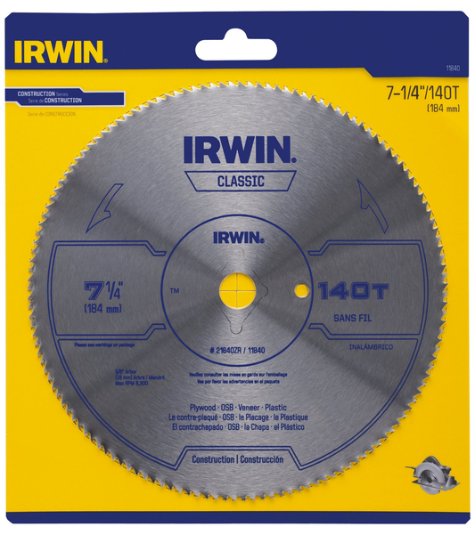 11840 Sierra circular de acero 7-1/4" 140 dientes, eje 5/8", corte 0.078"