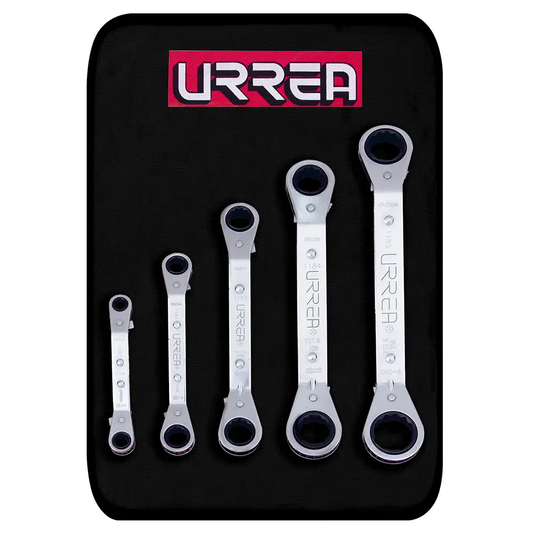 1190A Juego de llaves estriadas con ratchet planas 5 piezas 1/4" a 3/4", uso pesado, Urrea