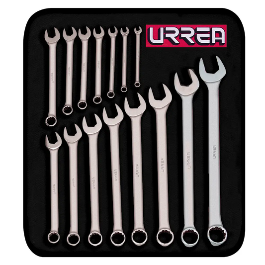 1200FA Juego de llaves combinadas satinadas 15 piezas 5/16" a 1-1/4", uso pesado, Urrea