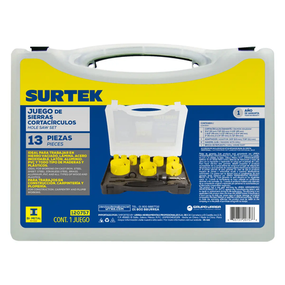 120757 Kit de sierra copas - sierras cortacírculos HSS M3 bimetal 13 piezas