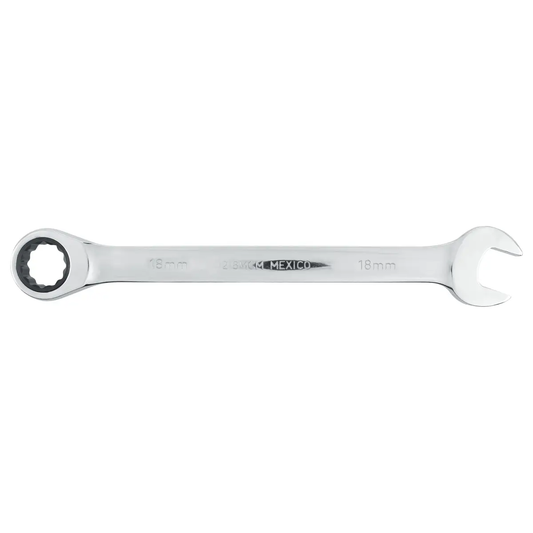 1218MCM Llave combinada pulido espejo ratchet 18 mm, uso pesado