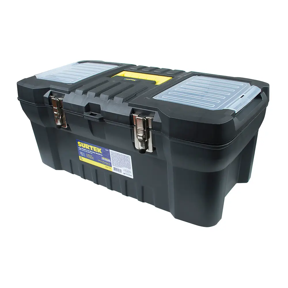 125070 Caja plástica con organizador y broches metálicos 24" X 12" X 10"