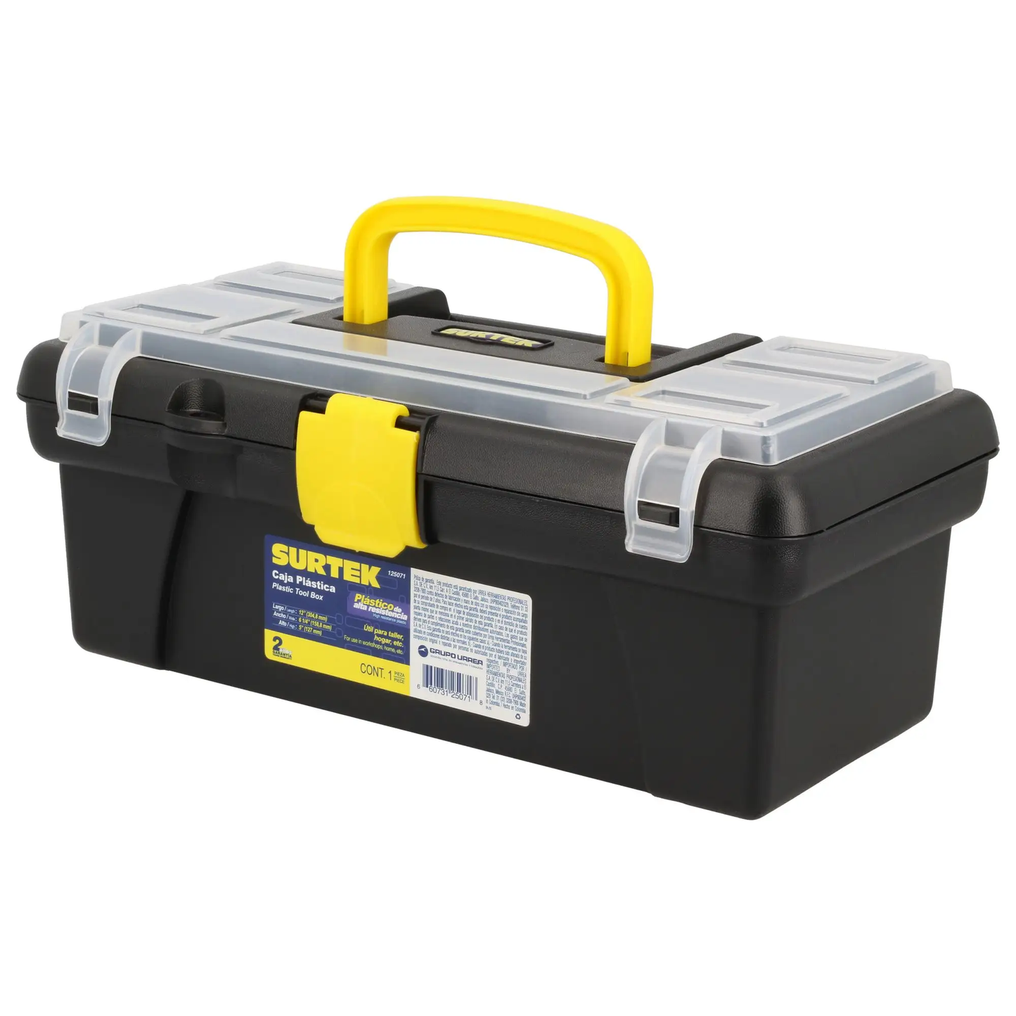 125071 Caja plástica con broches plásticos 12" X 6" X 5"