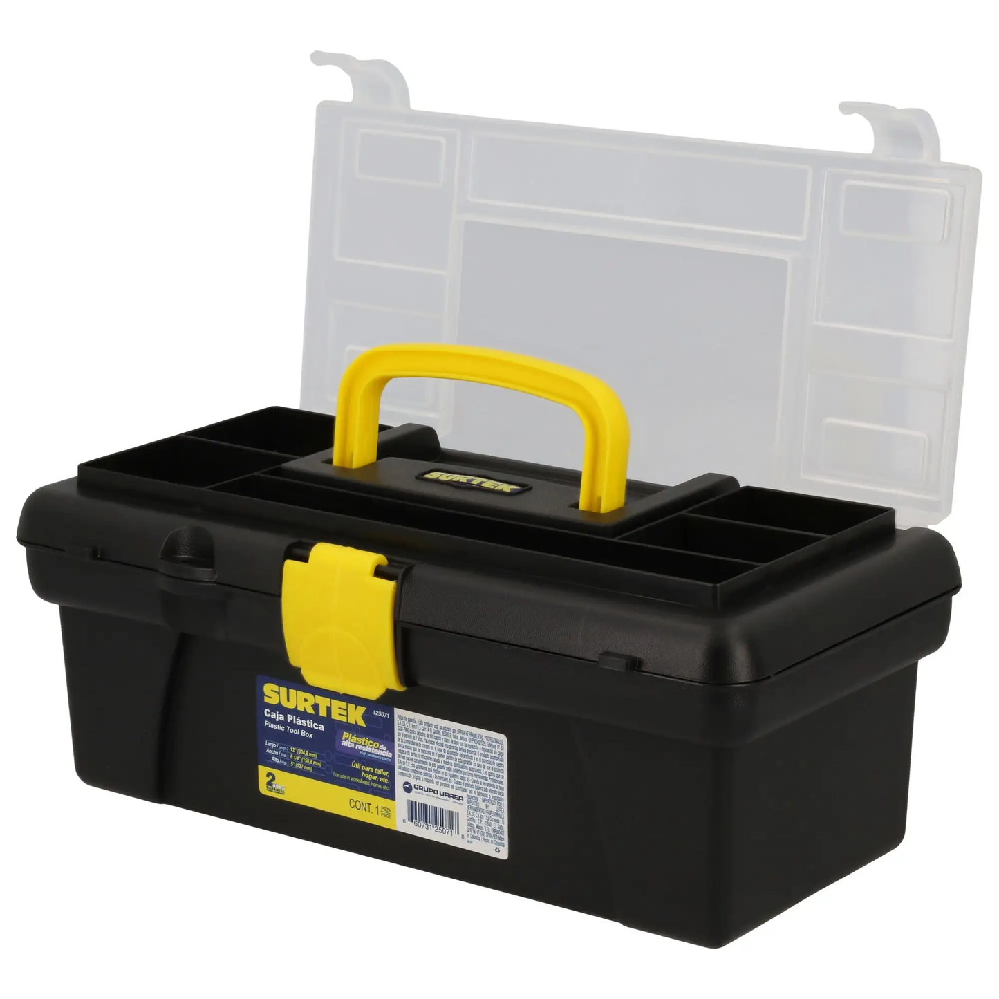 125071 Caja plástica con broches plásticos 12" X 6" X 5"