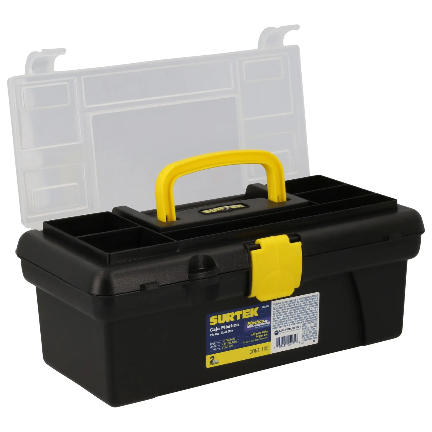 125071 Caja plástica con broches plásticos 12" X 6" X 5"