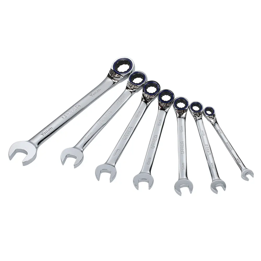 12MR7M Juego de llaves con ratchet reversible pulido espejo mm 7 piezas 8 a 19 mm, uso pesado, Urrea