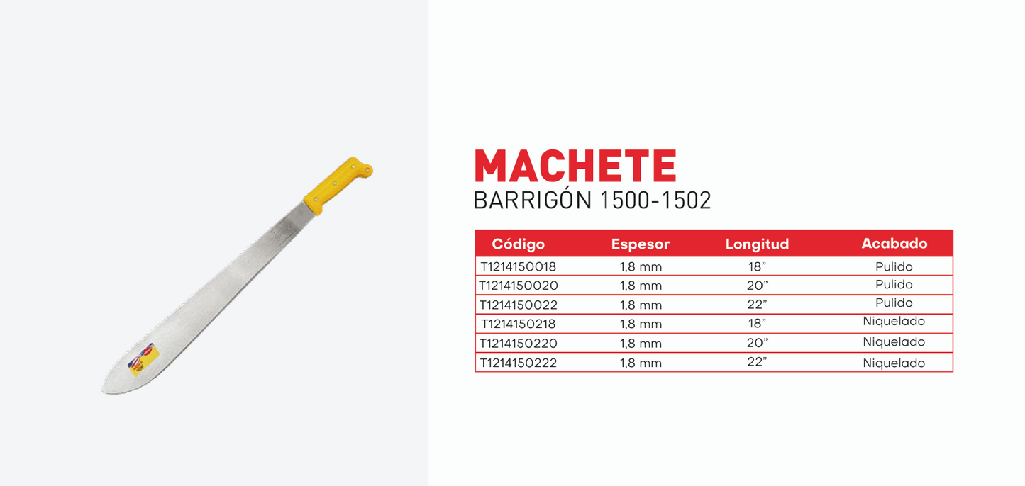 Machete barrigon 1500 22" pulido, T1214150022 Herragro