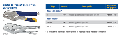 1774901 Alicate de presión hombresolo Vise-Grip 10R 10" boca recta Irwin