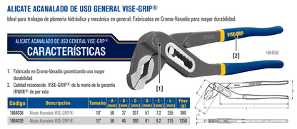 1864038 Alicate acanalado para tubos y pernos Vise-Grip 10" Irwin