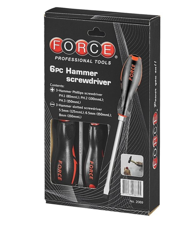 Force 2069 juego 6 destornilladores phillips/planos PH1, PH2, PH3 / 5.5, 6.5, 8 mm