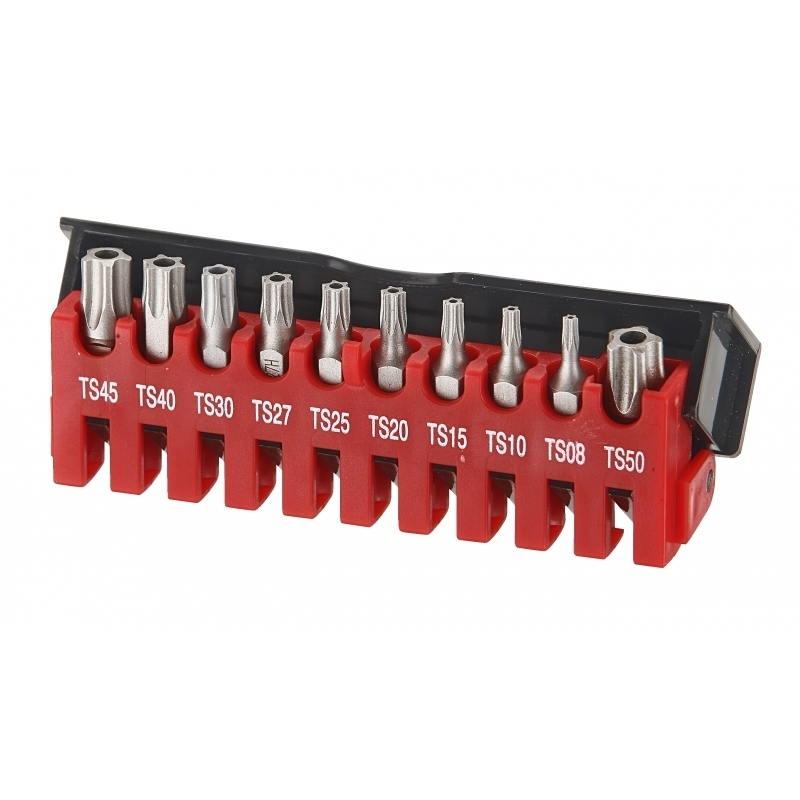 Force 21013 juego 10 cubos torx espiga 1/4" con guía TS08 - TS50 largo inserto 25 mm