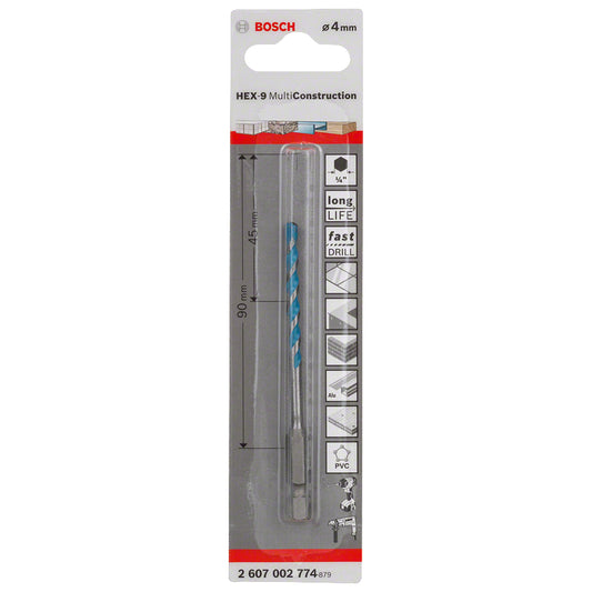 Broca Multimaterial encastre Hexagonal HEX-9 multiconstrucción Ø4 x 45 x 90 mm