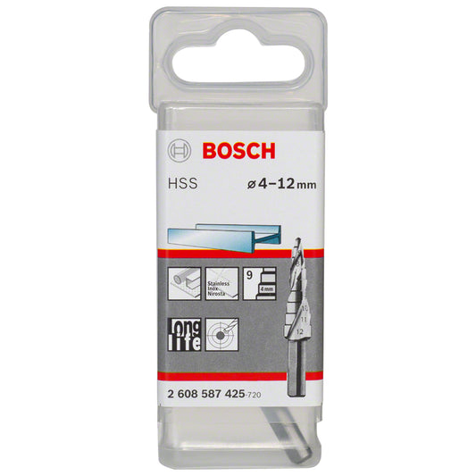 Broca escalonada para Metal Bosch Acero Rápido HSS 4,0-12,0mm 9 diametros