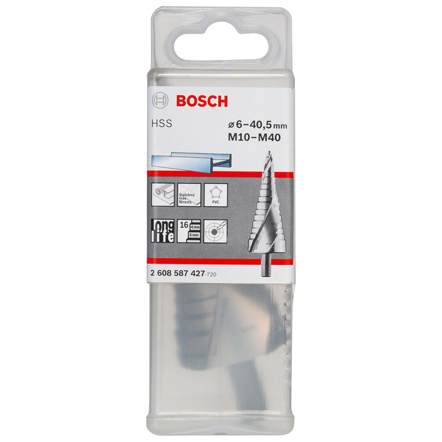 Broca escalonada para Metal Bosch Acero Rápido HSS 6,0-40,5mm M10-M40 16 diametros