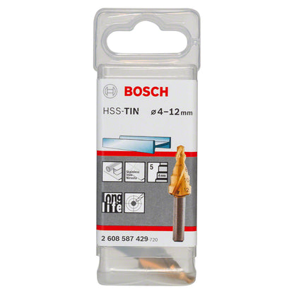 Broca escalonada para Metal Bosch Acero Rápido con Titanio HSS-TiN 4,0-12,0mm 5 diametros