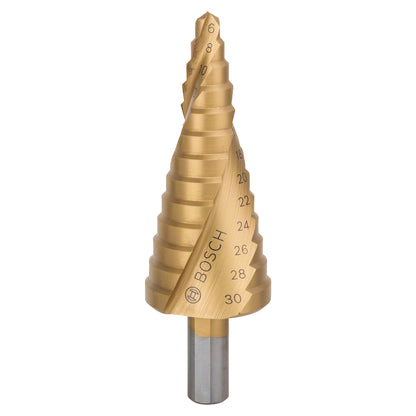Broca escalonada para Metal Bosch Acero Rápido con Titanio HSS-TiN 6,0-30,0mm 13 diametros