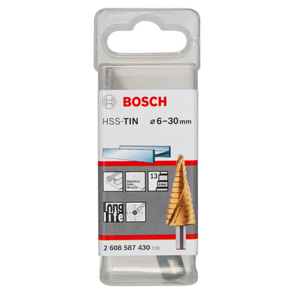 Broca escalonada para Metal Bosch Acero Rápido con Titanio HSS-TiN 6,0-30,0mm 13 diametros