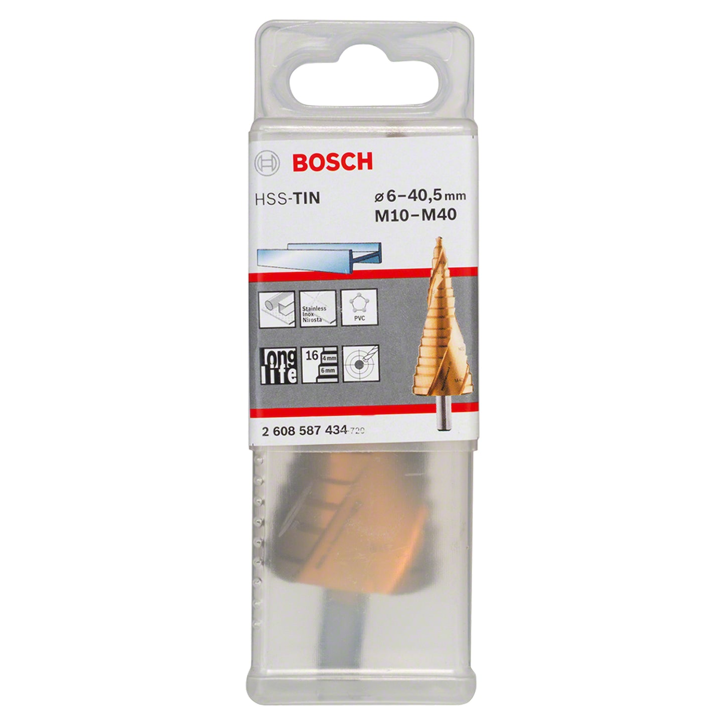 Broca escalonada para Metal Bosch Acero Rápido con Titanio HSS-TiN 6,0-40,5mm M10-M40 16 diametros