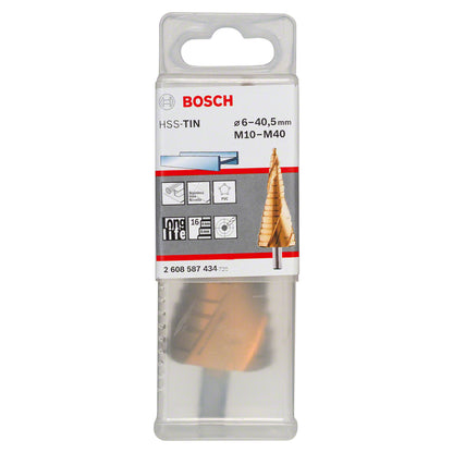Broca escalonada para Metal Bosch Acero Rápido con Titanio HSS-TiN 6,0-40,5mm M10-M40 16 diametros