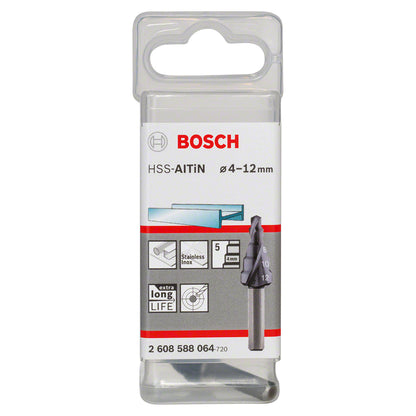 Broca escalonada para Metal Bosch Acero Rápido con aluminio y Titanio HSS-AlTiN 4,0-12,0mm 5 diametros