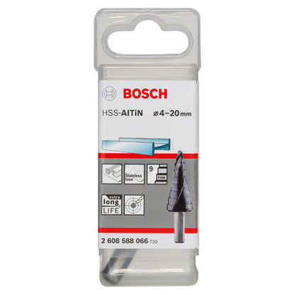 Broca escalonada para Metal Bosch Acero Rápido con aluminio y Titanio HSS-AlTiN 4,0-12,0mm 5 diametros