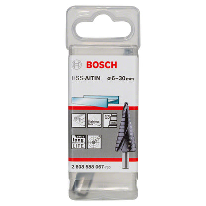 Broca escalonada para Metal Bosch Acero Rápido con aluminio y Titanio HSS-AlTiN 4,0-12,0mm 5 diametros