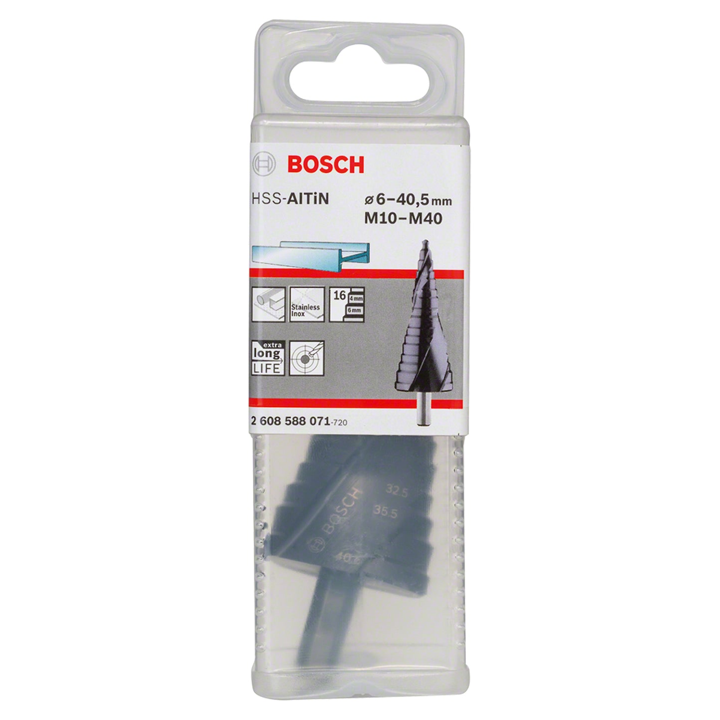 Broca escalonada para Metal Bosch Acero Rápido con aluminio y Titanio HSS-AlTiN 4,0-12,0mm 5 diametros