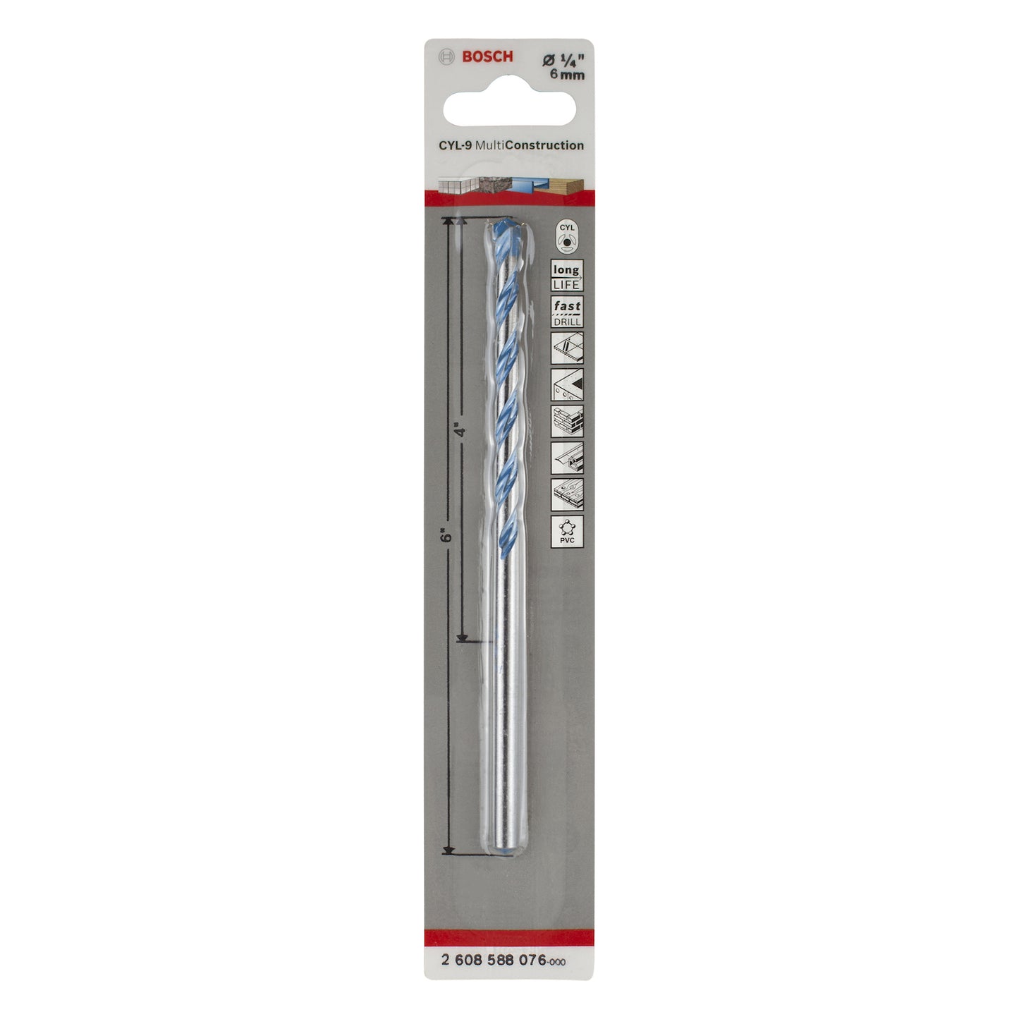 2608588076-000 Broca encastre cilíndrico Bosch CYL-9 Multiconst Ø1/4X4X6