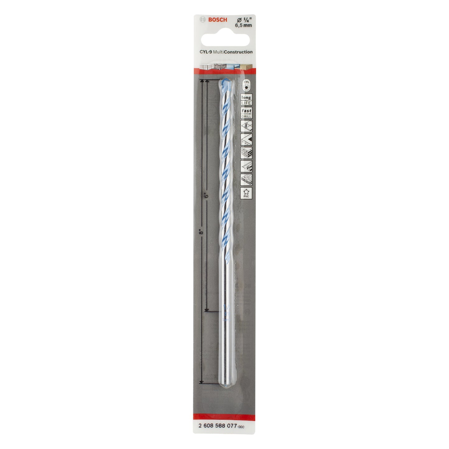 2608588077-000 Broca encastre cilíndrico Bosch CYL-9 Multiconst Ø1/4X6X8