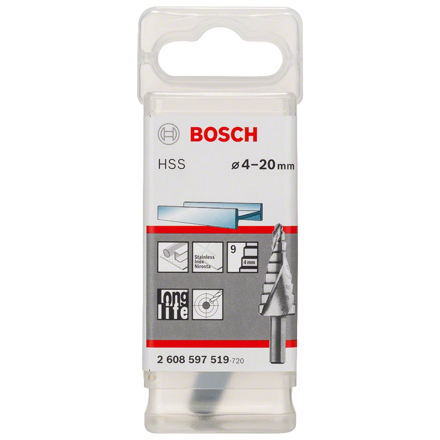 Broca escalonada para Metal Bosch Acero Rápido HSS 4,0-20,0mm 9 diametros