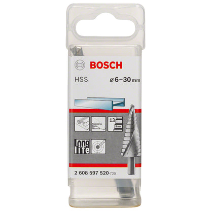 Broca escalonada para Metal Bosch Acero Rápido HSS 6,0-30,0mm 13 diametros