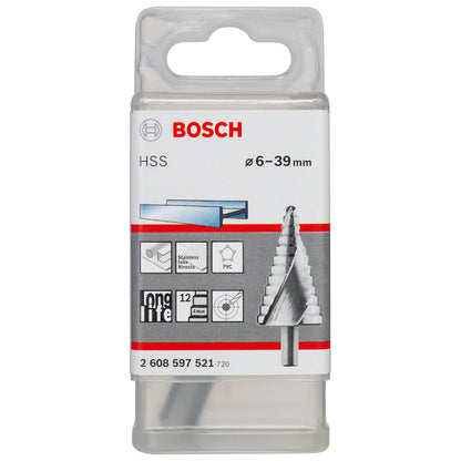 Broca escalonada para Metal Bosch Acero Rápido HSS 6,0-39,0mm 12 diametros