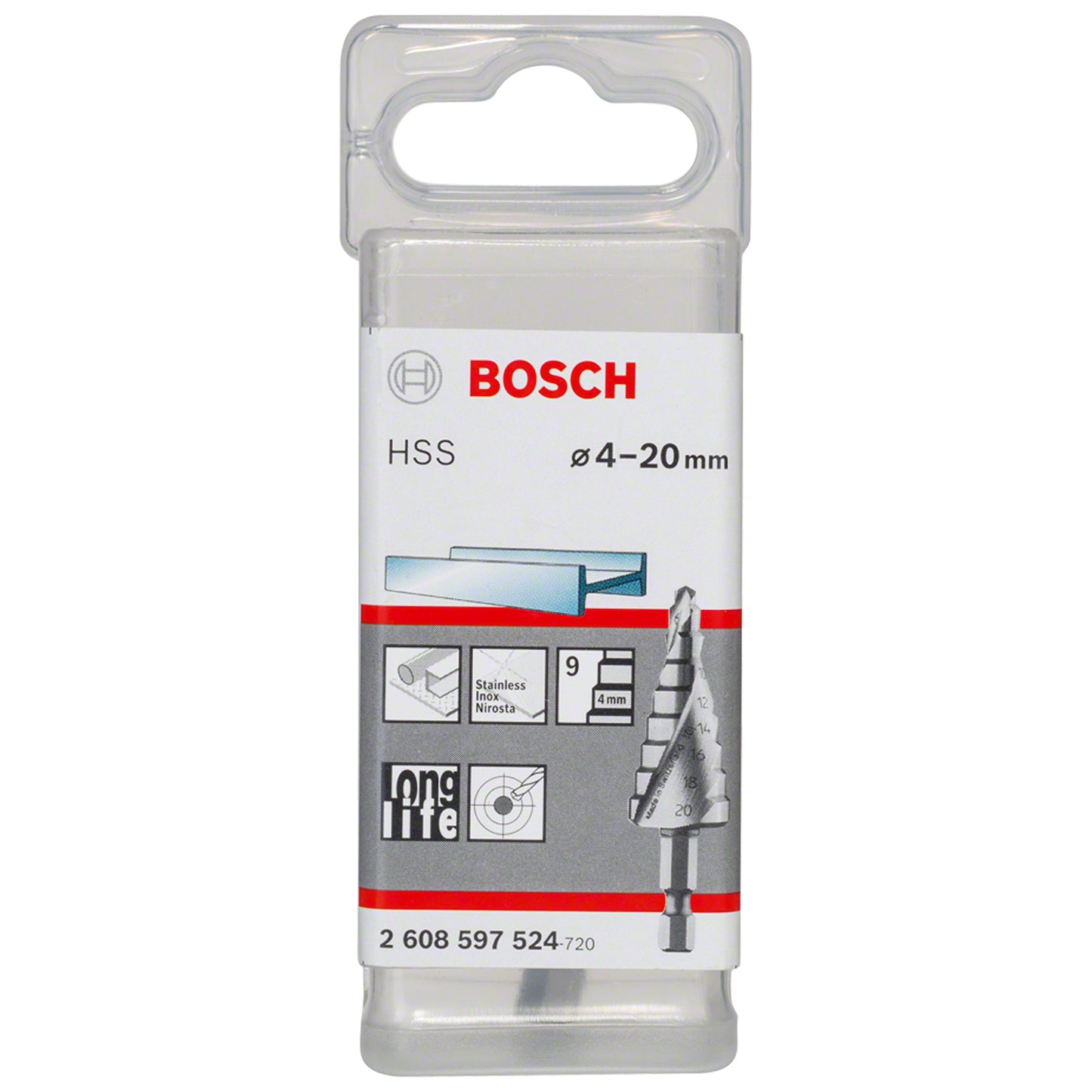 Broca escalonada Bosch Acero Rápido para Metal HSS 4,0-20,0mm 9 diametros (encastre hexagonal 1/4")