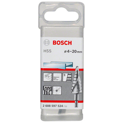 Broca escalonada Bosch Acero Rápido para Metal HSS 4,0-20,0mm 9 diametros (encastre hexagonal 1/4")