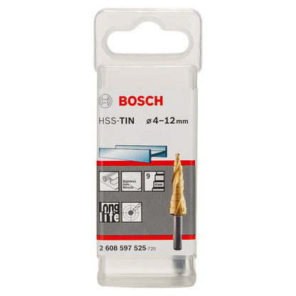 Broca escalonada para Metal Bosch Acero Rápido con Titanio HSS-TiN 4,0-12,0mm 9 diametros