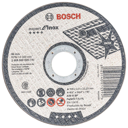 Disco de Corte Bosch Expert for Inox 115x2,0mm Centro Recto