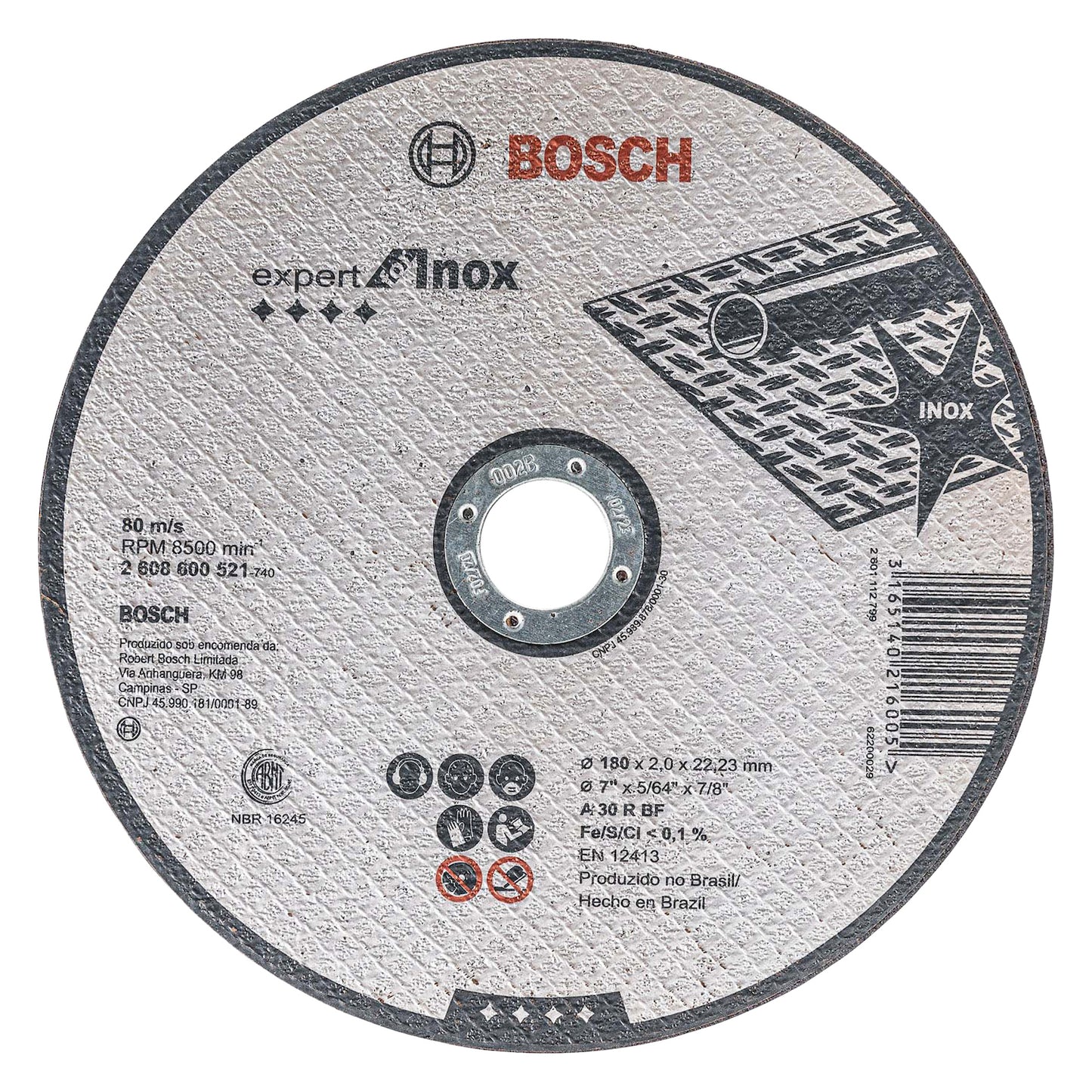 Disco de Corte Bosch Expert for Inox 180x2,0mm Centro Recto