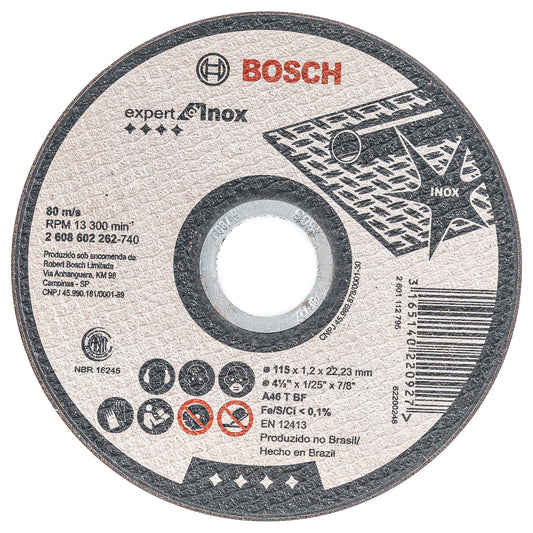 Disco de Corte Bosch Expert for Inox 115x1,2mm Centro Recto