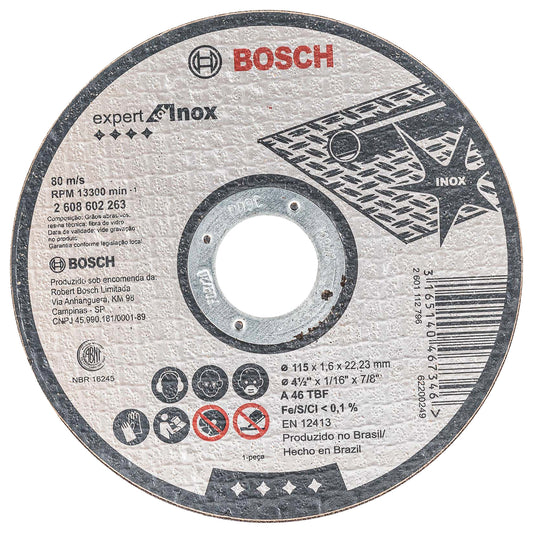 Disco de Corte Bosch Expert for Inox 115x1,6mm Centro Recto