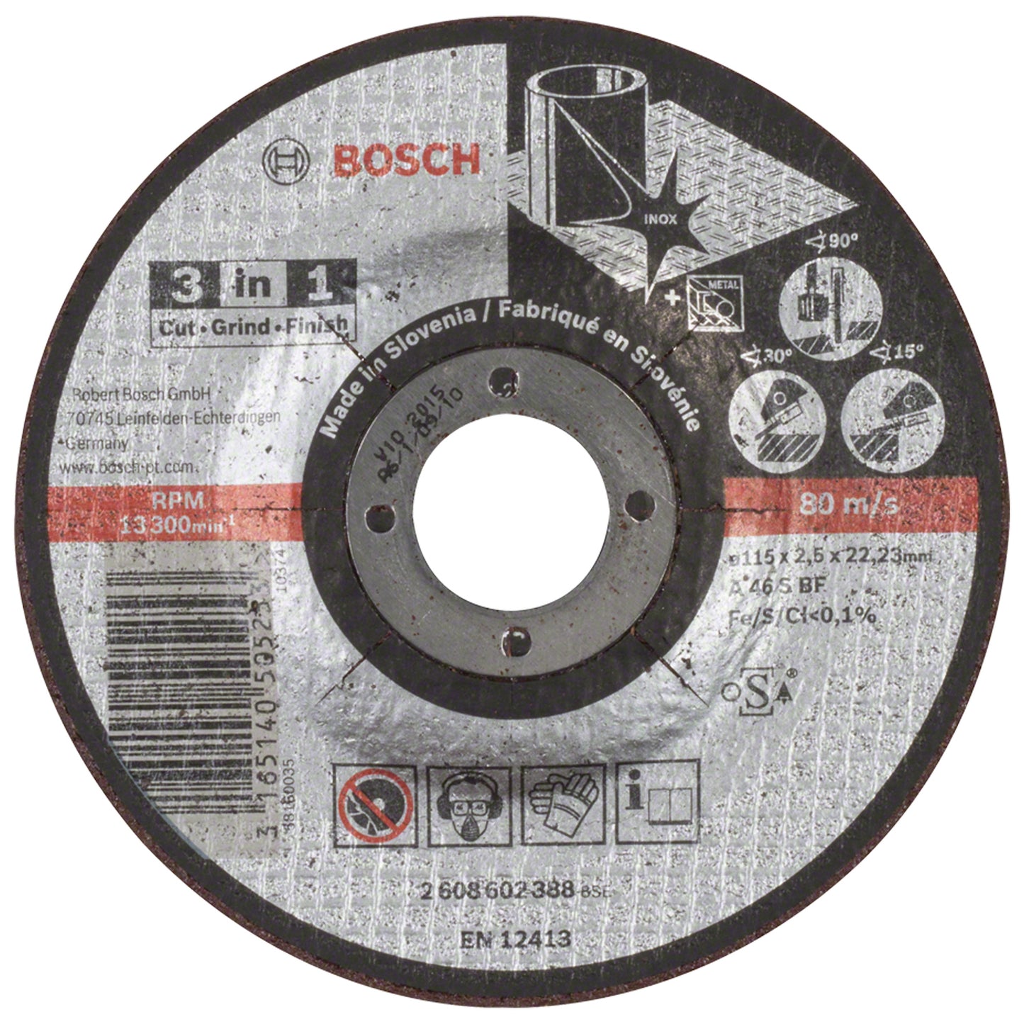 Disco Abrasivo Bosch 3-en-1 Corte/Desbaste Bosch/Pulimento115x2,5mm Centro Recto