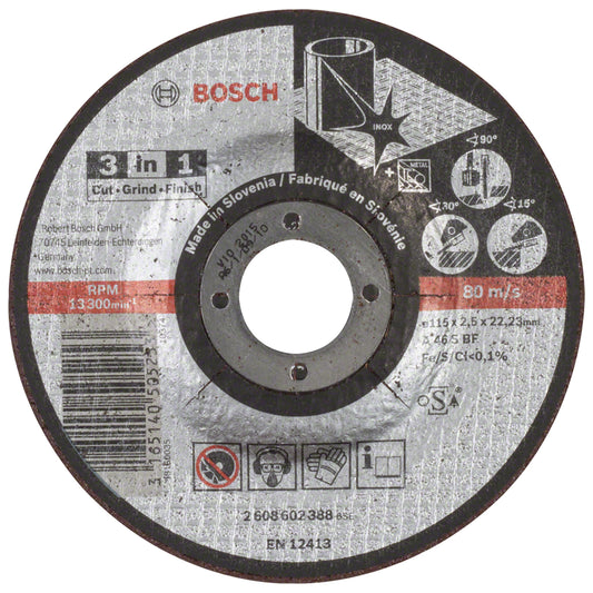 Disco Abrasivo Bosch 3-en-1 Corte/Desbaste Bosch/Pulimento115x2,5mm Centro Recto