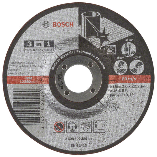 Disco Abrasivo 3-en-1 Corte/Desbaste/Pulimiento 125x2,5mm Centro Deprimido