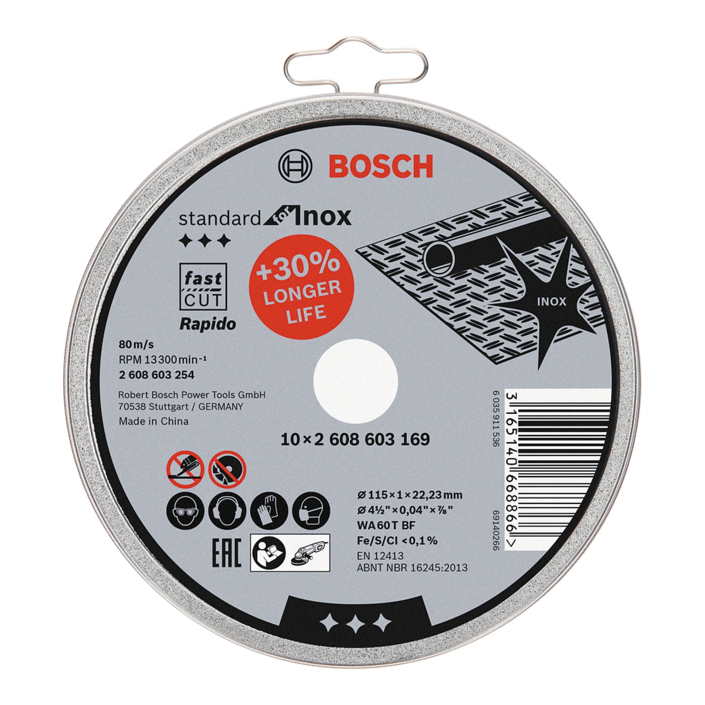 Caja con 10 Discos de Corte Bosch Standard for Inox 115x1mm