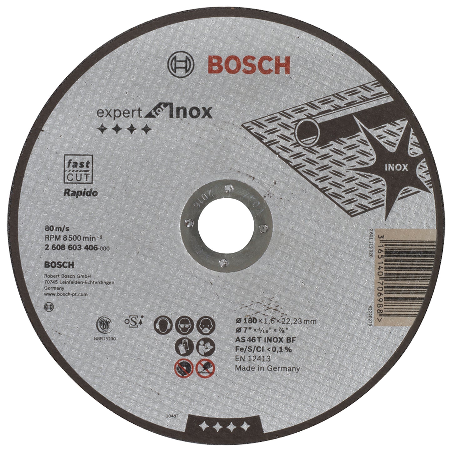 Disco de Corte Bosch Expert for Inox 180x1,6mm Centro Recto