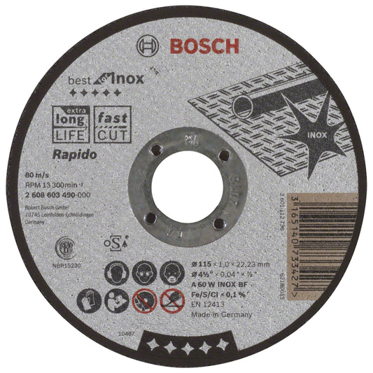 Disco de Corte Bosch Best for Inox 115x1,0mm Centro Recto